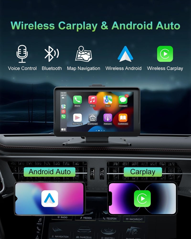 25HOURS Apple Carplay Screen for Car, 7" HD Portable Wireless Apple Carplay & Android Auto Touchscreen, with 1080P Backup Camera, Car Play Screen Tablet, GPS Navigation/Mirror Link/Bluetooth/FM/Voice Control - Image 2